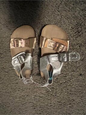 Metallic Two-Tone Kids Sandals - Silver and Rose Gold